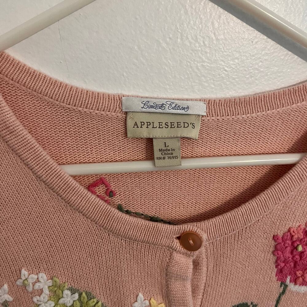 Appleseeds Cardigan Womens Large Pink Floral Embroidered Sweater Cottage Grandma - Picture 2 of 7